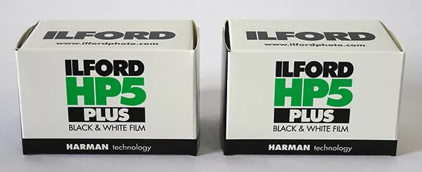 2 x Ilford HP5 Plus 400 asa Blanco y Negro 35 mm Película 36 Exposiciones (Stock del Reino Unido) Nueva en Caja