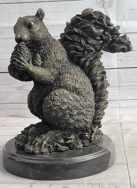 Único Hecho a Mano Bronce Escultura de Una Ardilla Obra de Arte Figura Hogar