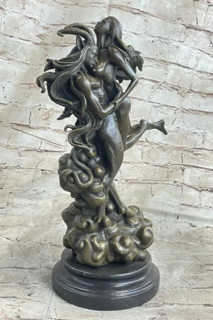 Collectible Hand crafted Diablo Devil Lucifer With Nude Nymph Bronze Statue Sale 3