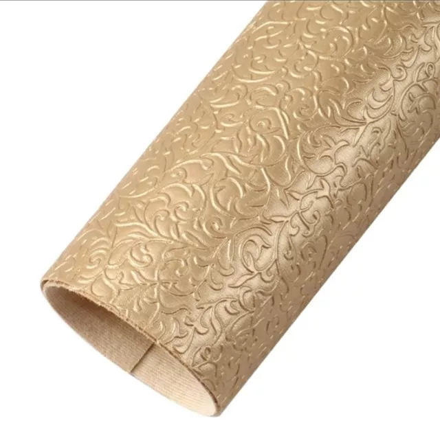 Solid Gold embossed vines FAUX LEATHER ROLL 12" x 55" 1148182 WHOLESALE