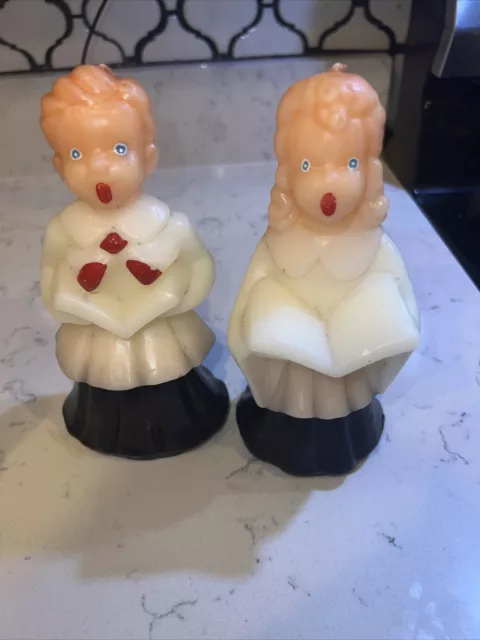 2 Vintage Gurley Christmas Candles Large Carolers Choir Boy & Girl  Unburned