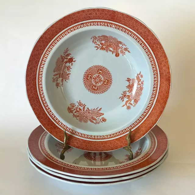 Set of 4 Copeland Spode England Fitzhugh Red New Stone 8” Rimmed Soup Bowls