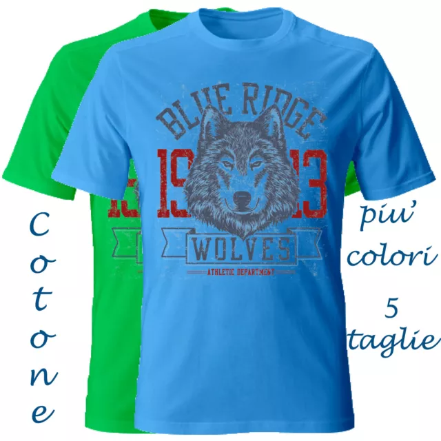 T-Shirt Uomo manica corta vari colori cotone Wolves Lupo maglia maglietta