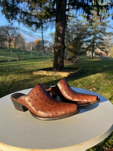 Stallion 8 Brown Full Quill Ostrich Mule Woman’s Cowboy Boots Cowgirl Western