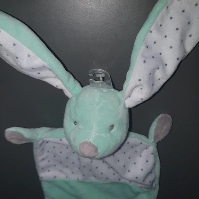 Doudou Plat Lapin Blanc Gris vert Simba Toys Nicotoy Rayé Étoiles pois Neuf 2