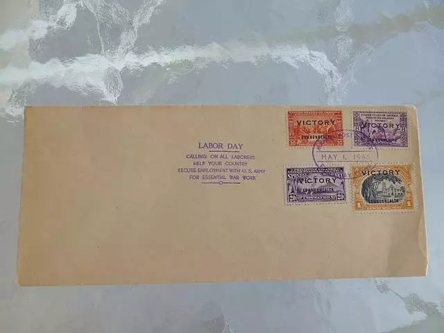 1945 Manila Philippines LABOR DAY WWII First Day Cover FDC Victory Stamps