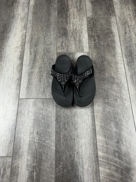 FitFlop Novy Womens Size 8 Black Slides Casual Flip Flop Thong Sandals