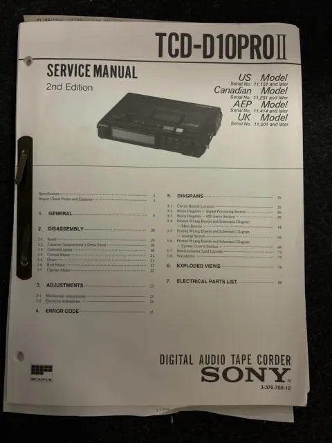 SONY TCD-D10 PROII Service Manual Rarität selten für Service Handbuch