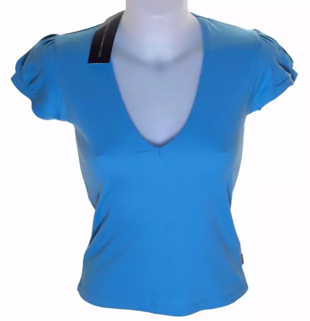 Neuf avec Étiquette Fcuk French Connection Col V T-Shirt Bleu Moyen Neuf