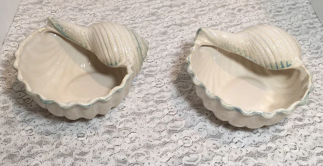 Shoreline Nautilus Sea Shell 2 Bowls Collection Home Studio Hand Painted 7"
