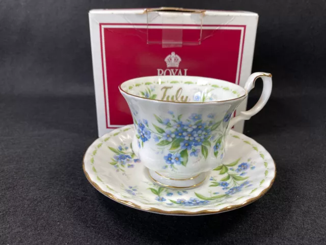Royal Albert Flower of the Month Series JULY Tea Cup & Saucer Forget-me-Not