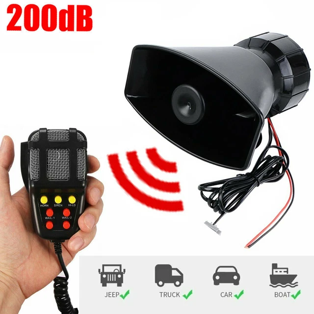 7Tone Sound Car Alarm Police Fire Siren Horn With Mic PA Speaker System 80W A7C8