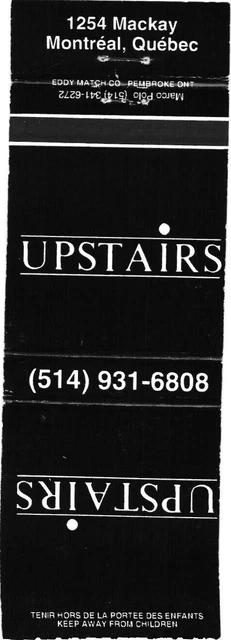 Montreal Quebec Canada Upstairs Vintage Matchbook Cover