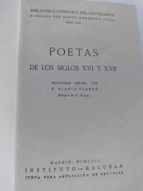 Poetas De Los Siglos XVI y XVII, P. Suarez -1923 -HC no DJ -Ex Libris -Spanish