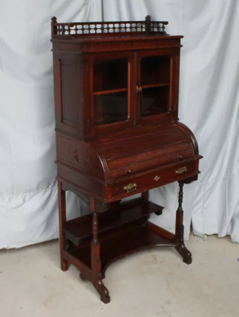 Antique Victorian Secretary Roll top Desk with Bookcase – 30 inches wide 2