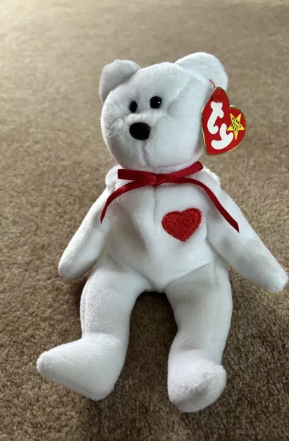 Valentino TY Beanie Baby original bear in white with heart 1994 - PVC China MWMT