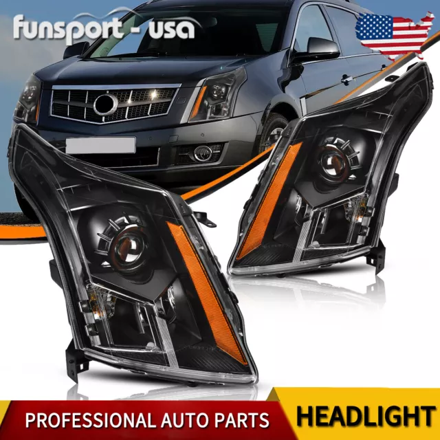 Halogen Black Projector Headlights Assembly For 2010-2016 Cadillac SRX Headlamps