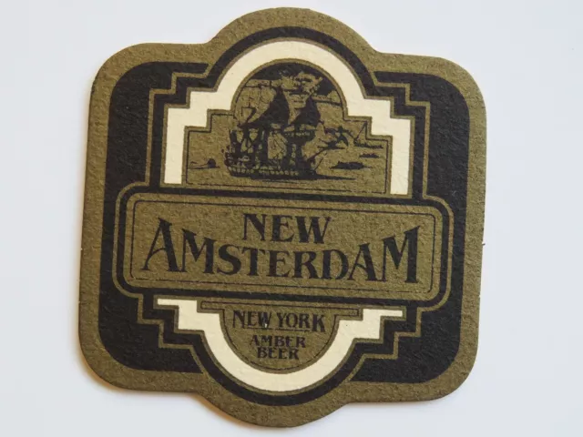 Beer Coaster ~<>~ NEW AMSTERDAM Brewing New York Amber Ale ** CLOSED NYC Brewery