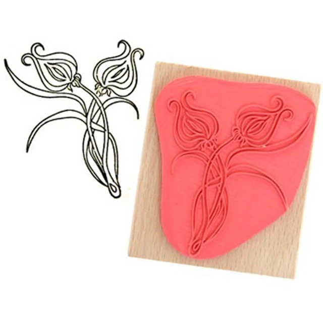 Create & Craft STYLISED FLOWER Rubber Ink Stamp on Beech Block - Free UK P&P (1)