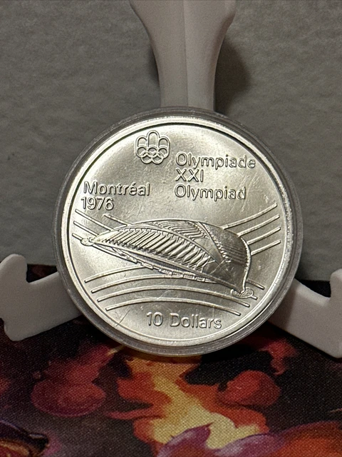 1976 CANADA Queen Elizabeth II Olympics Montreal VELO DROME Silver $10 Coin Rare