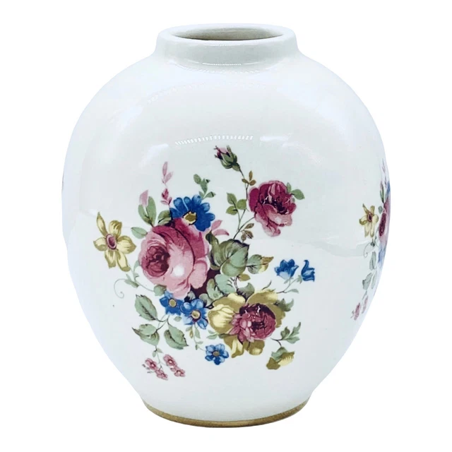 ANJOU USA Porcelain Multicolored Floral 5” Urn Vase Ginger Jar EUC