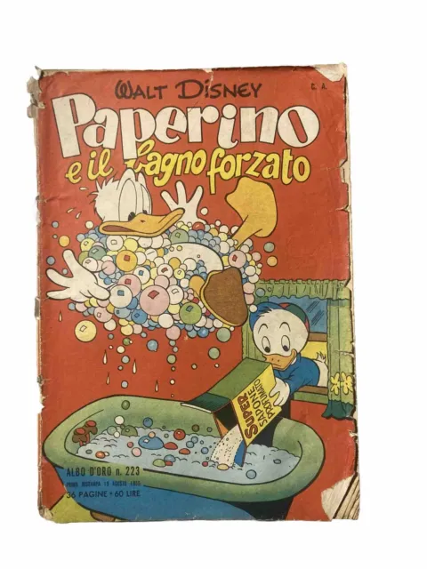 "PAPERINO E IL BAGNO FORZATO" - ALBO D'ORO N. 223 Walt Disney - AGOSTO 1950