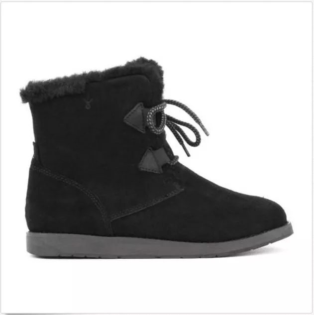 NIB Women Emu Australia Sheepskin Feather-wood Winter Boots Shoes Black 6,7