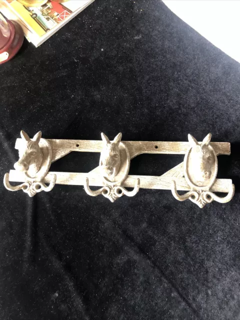 Cast Iron "HORSE HEAD” Coat Rack, Key Hook, Towel Holder Donkey Hooks 14.75”