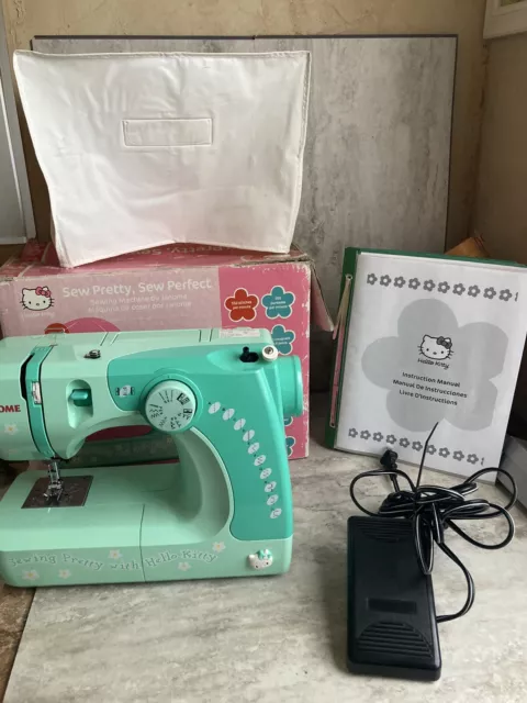 Janome Hello Kitty Sewing Machine Model 11706 W/ Cord, Pedal, Cover, Box & More!