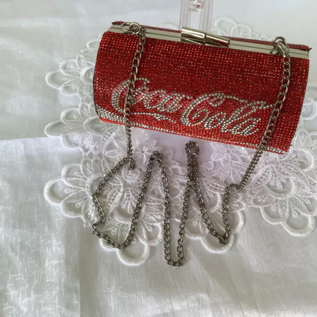 Coca-Cola Coke Red & Silver Can Shaped Rhinestone Crossbody Clutch Handbag