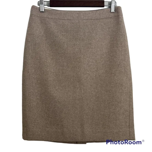 J. Crew Factory Pencil Skirt Beige Wool Blend Length Lined Slit Womens Size 6
