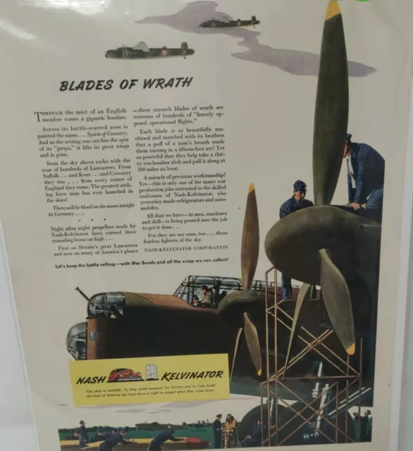 Vintage 1943 Nash Kelvinator War Manufacturing Advertisement WWII Airplanes