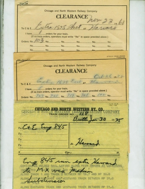 Chicago & Northwestern Ry. Train Orders (18) Harvard, Illinois  1961-1984.