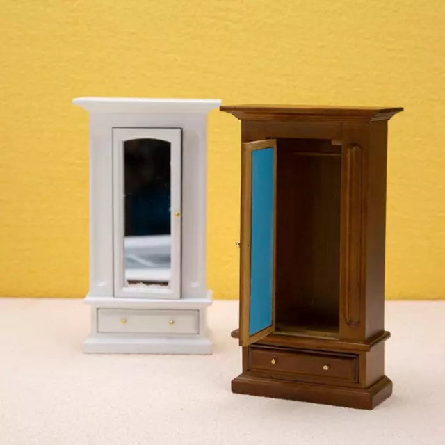1:12 Scale Dolls House Wardrobe Storage Cabinet Miniature Wooden Frame Furniture