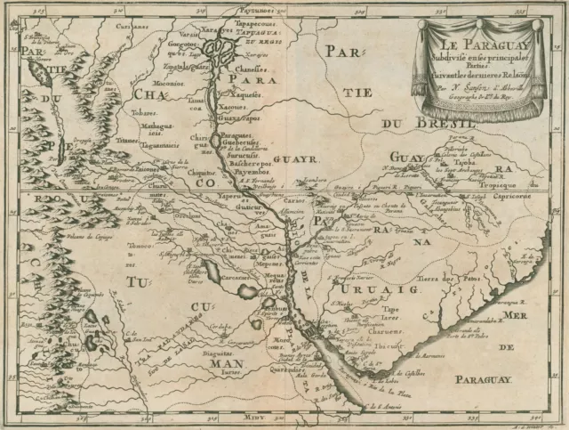 Paraguay Original Kupferstich Landkarte Sanson 1683