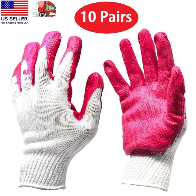 10 Pairs Red Latex Coat Work Gloves Garden/Mechanic/Construction/Safety Gloves