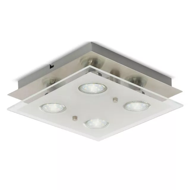 LED Deckenleuchte Nickel matt quadratisch 25cm 4 x 3W GU10 1000lm Lampe warmweiß