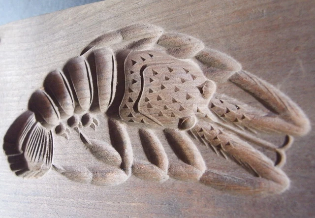 21ksg136  ANTIQUE JAPANESE KASHIGATA CAKE MOLD PRAWN EBI HAND CARVED VINTAGE