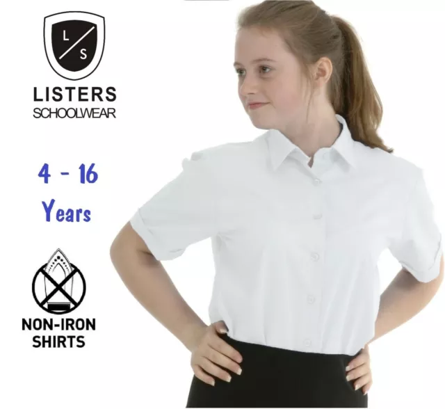 Camicia camicetta scuola ragazza uniforme manica corta bianco cielo blu età 2-18 anni