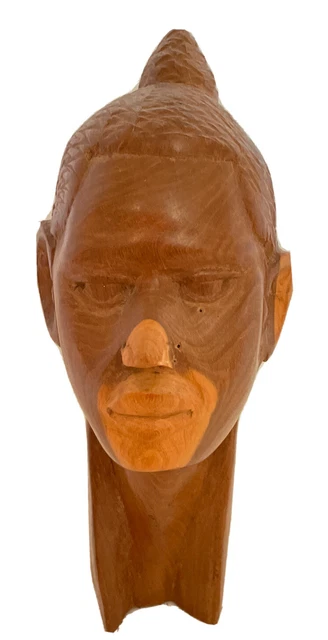 Hand Carved Wood Ebony Man Bust Tribal African Head Statue Tanzania Vintage
