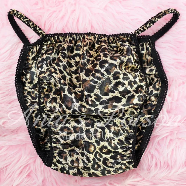 Sissy Satin Panties for MEN - Leopard print brown string Bikini Or bra or skirt