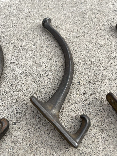 Antique Vintage Set of 3 Industrial Cast Iron Coat Hat Hooks 7