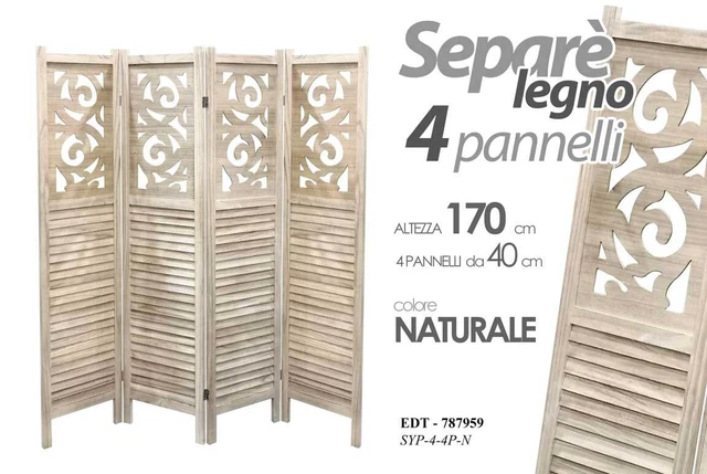 Paravento Divisorio Pieghevole 4 Pannelli 160 Cm Bambù E Tela Crema Dec031189 86386848