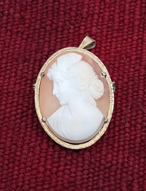 Broche Pendentif Camée Monture Argent - Portrait - Occasion En Excellent état (TBE)
