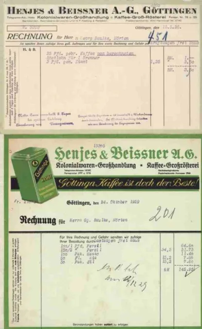 Henjes & Beissner AG Göttingen Nörten 2er SET 1925 + 1929 Dose Kaffeerösterei