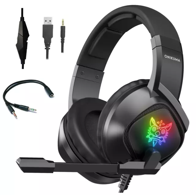 ONIKUMA K19 Stereo Bass LED Gaming Headset w/ Mic for PS4 New Xbox One Laptop PC