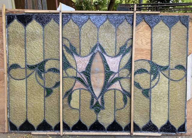 Antique Victorian Leaded Slag Stained Glass Window Beveled 48.5"x32" #A