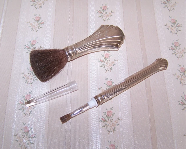 Vintage Pair (2) Towle Sterling Silver Cosmetic Make-up Brushes - Blush and Lips