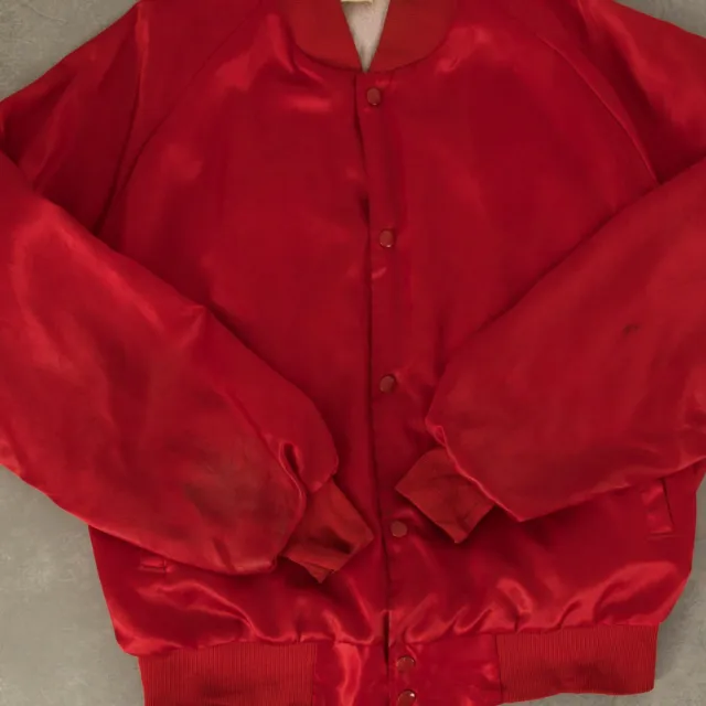 Vintage 80s 'pontiac East' Satin Bomber Jacket L Made In Usa Men's Red 3