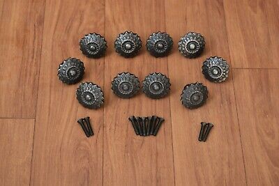 Vintage Old cast iron cabinet drawer Flower door knobs handle pull rustic 10 pcs